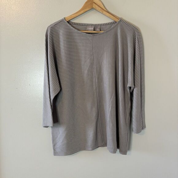 Chico’s Ribbed Textured Top Gray Dolman Sleeves Blouse Sz 2 Large - Picture 1 of 9
